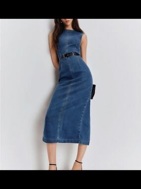 NWT Reformation Kendi Blue Denim Midi Sleeveless Dress, Sz 12